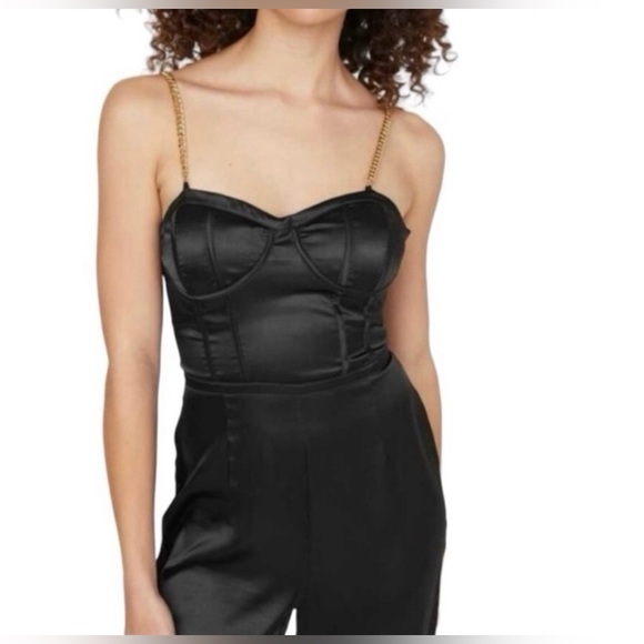 Guess Black Gold Satin Bustier Jumpsuit NWT Size L - Picture 2 of 10